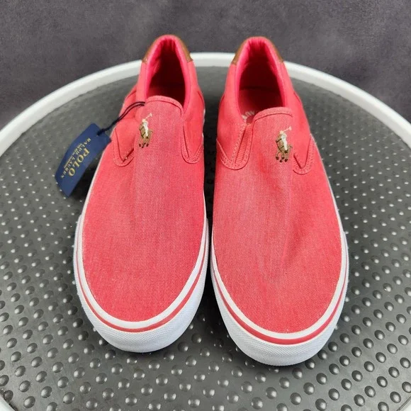 Polo Ralph Lauren Thompson Sneakers Mens Size 9D Red Canvas Slip On Casual NEW